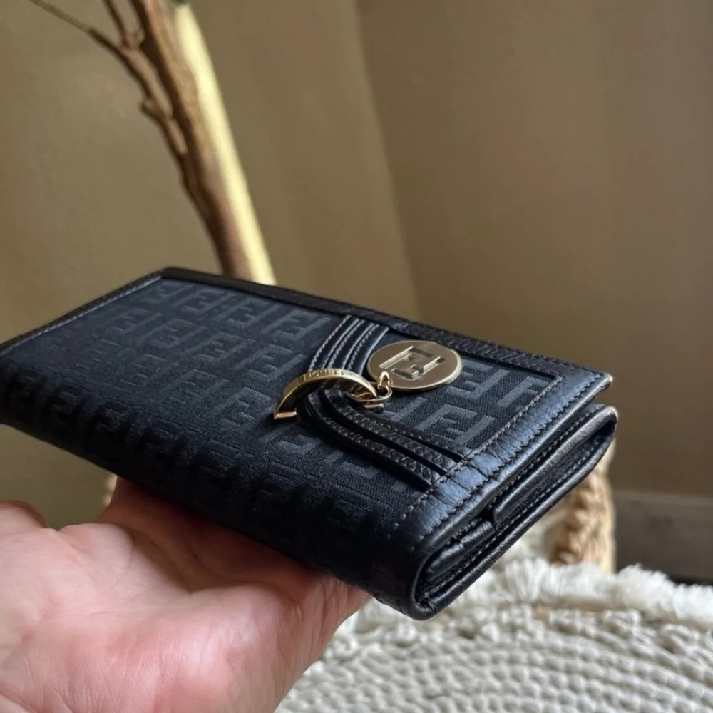 🖤▪️Fendi ▪️ Zucca Long black canvas and leather trimmed long Wallet ✨️